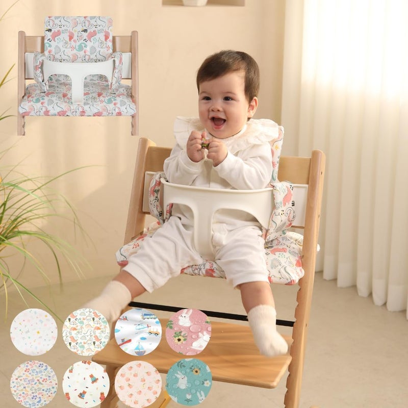 Gembebe Waterproof & Compatible Stokke Tripp Trapp Cushion Set - Easy to Clean - Made Fabric from Korea - 100% Cotton Stokke Tripp Trapp High Chair Cushion Set (Dino Friends) - Image 2
